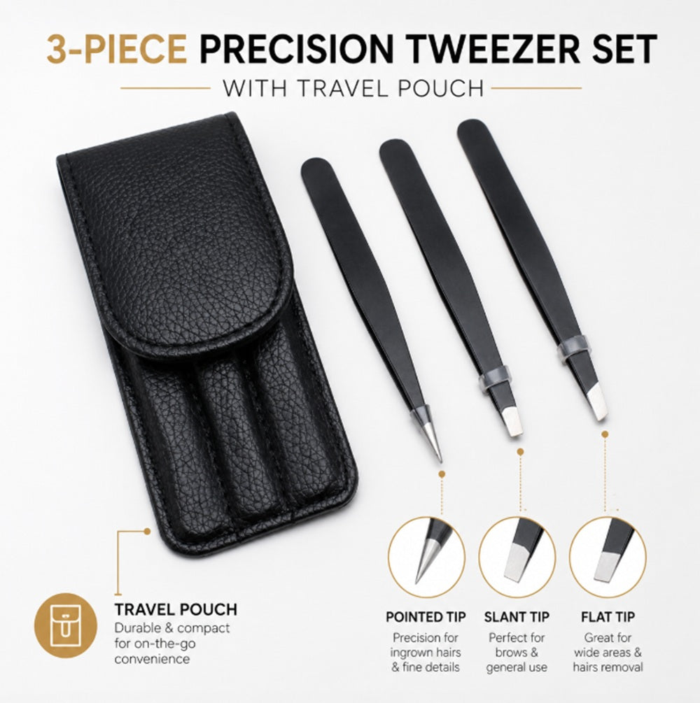 3-Piece Stainless Steel Slant-Tip Tweezer Set | TIKA