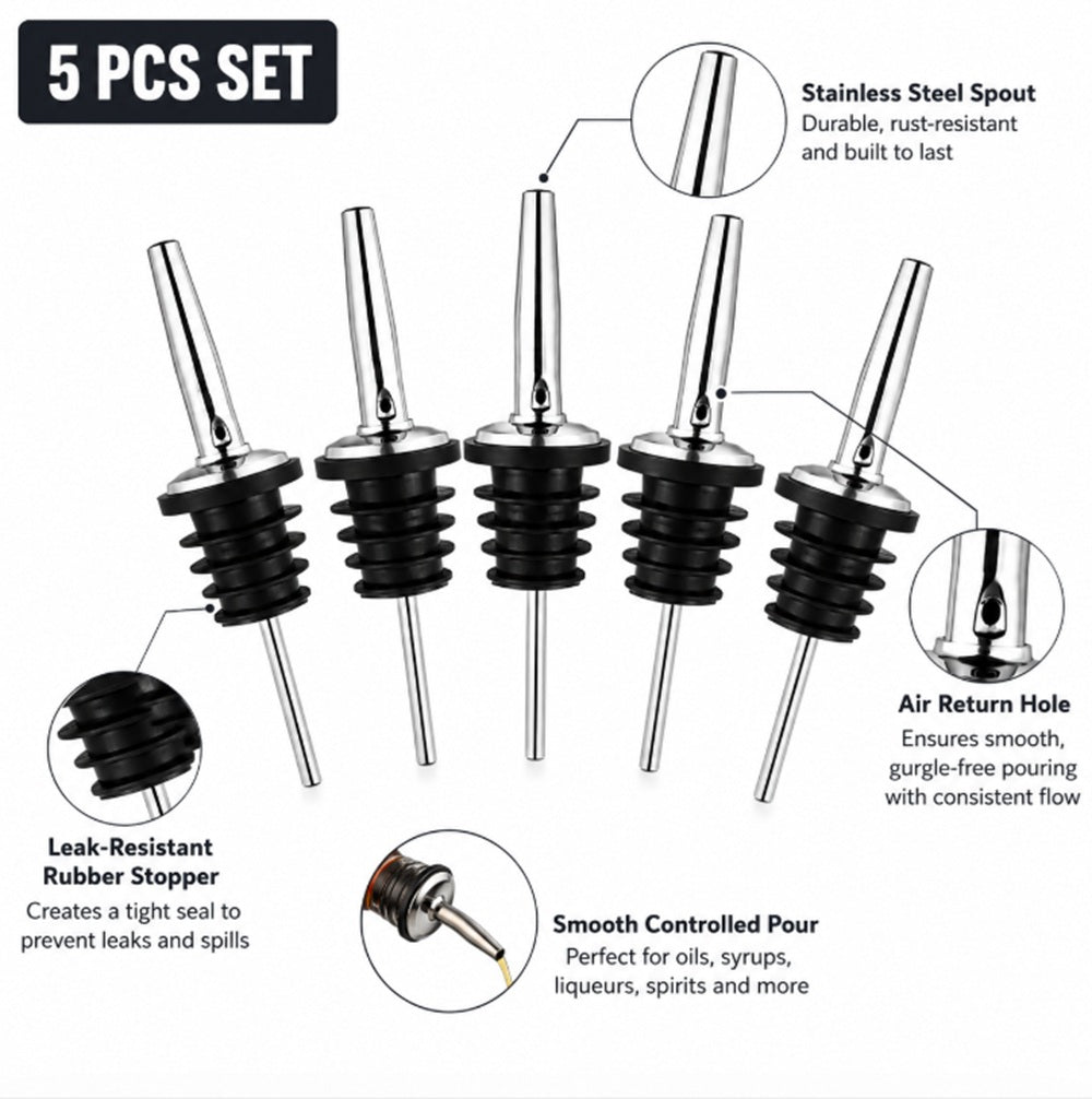 5-Pack Stainless Steel Speed Pourer Spouts | TIKA