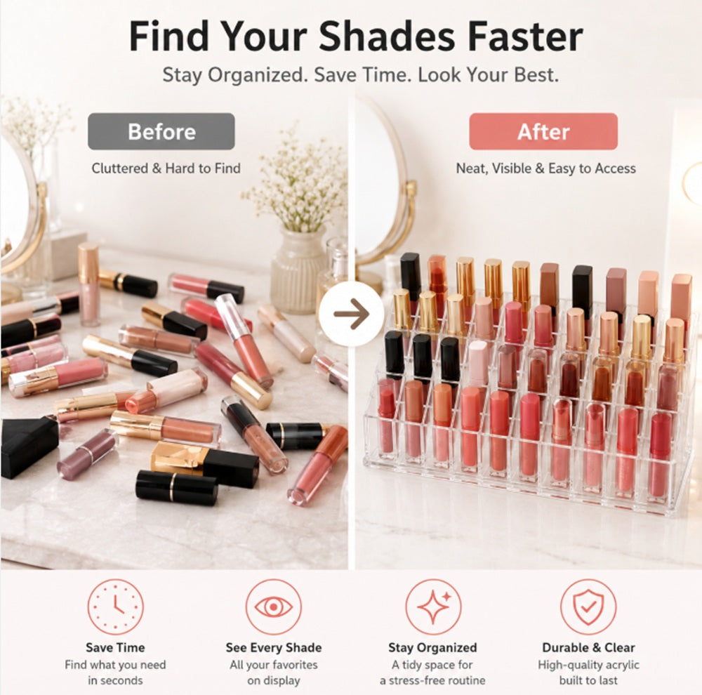 24-Slot Acrylic Lipstick Holder & Makeup Organizer | TIKA