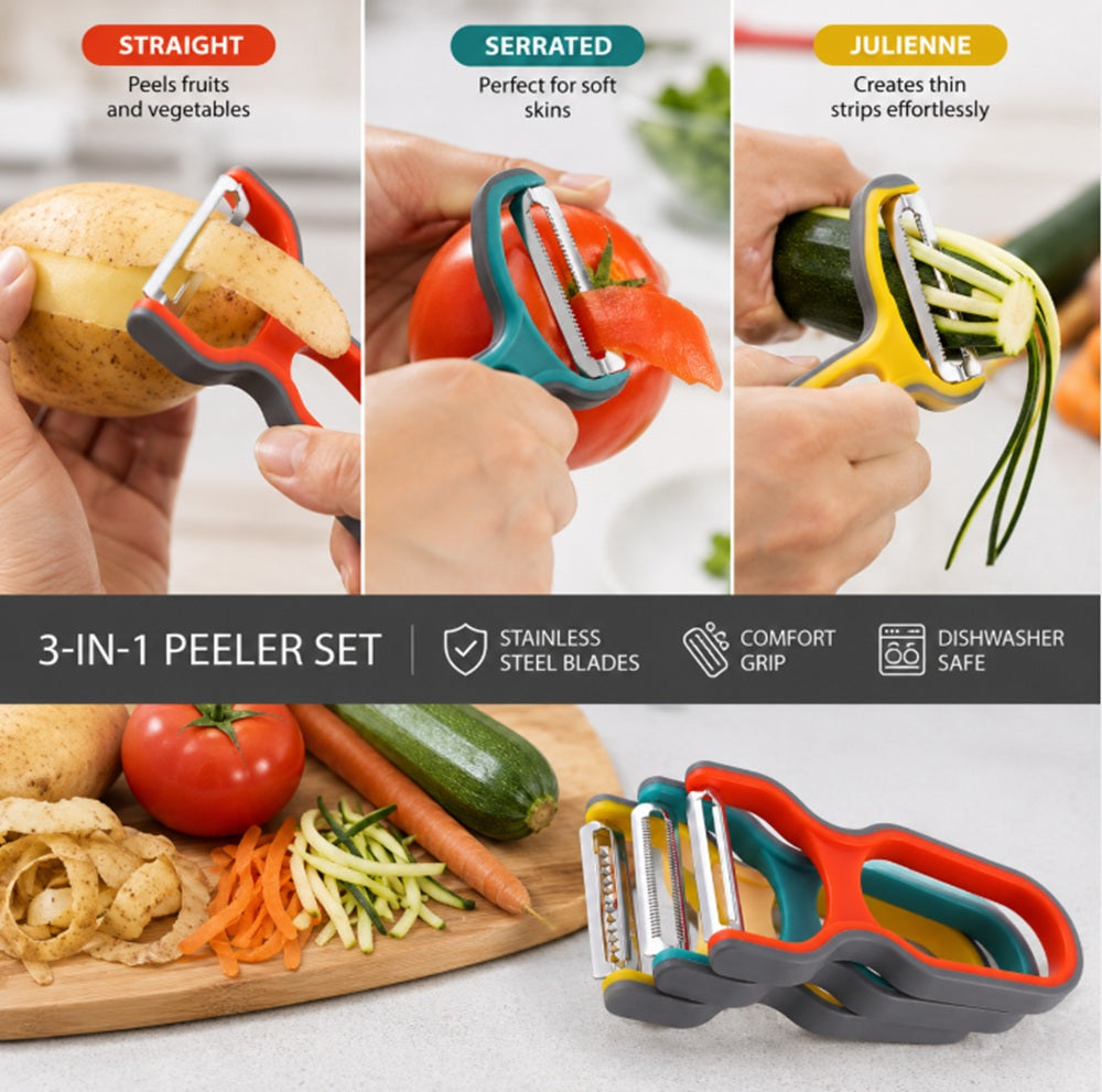 Vegetable & Fruit Peeler Set, 3 Pack, Stainless Steel Swivel Blades – TIKA