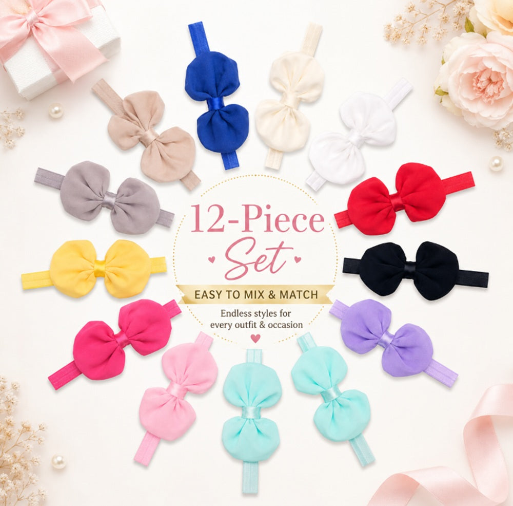 12-Pack Baby Girl Chiffon Flower & Bow Headbands | TIKA
