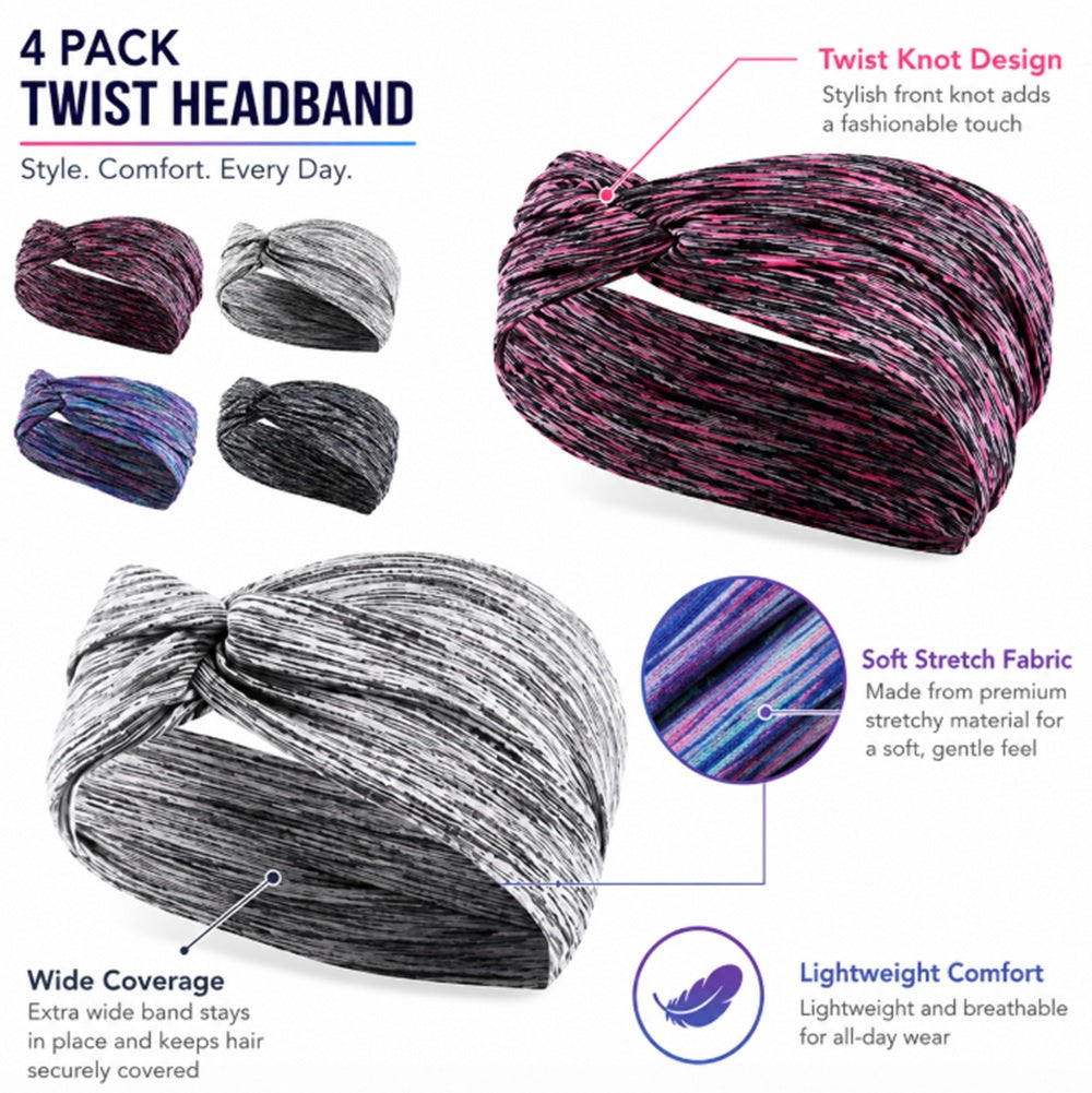 4-Pack Women's Elastic Turban Sports Headbands | TIKA