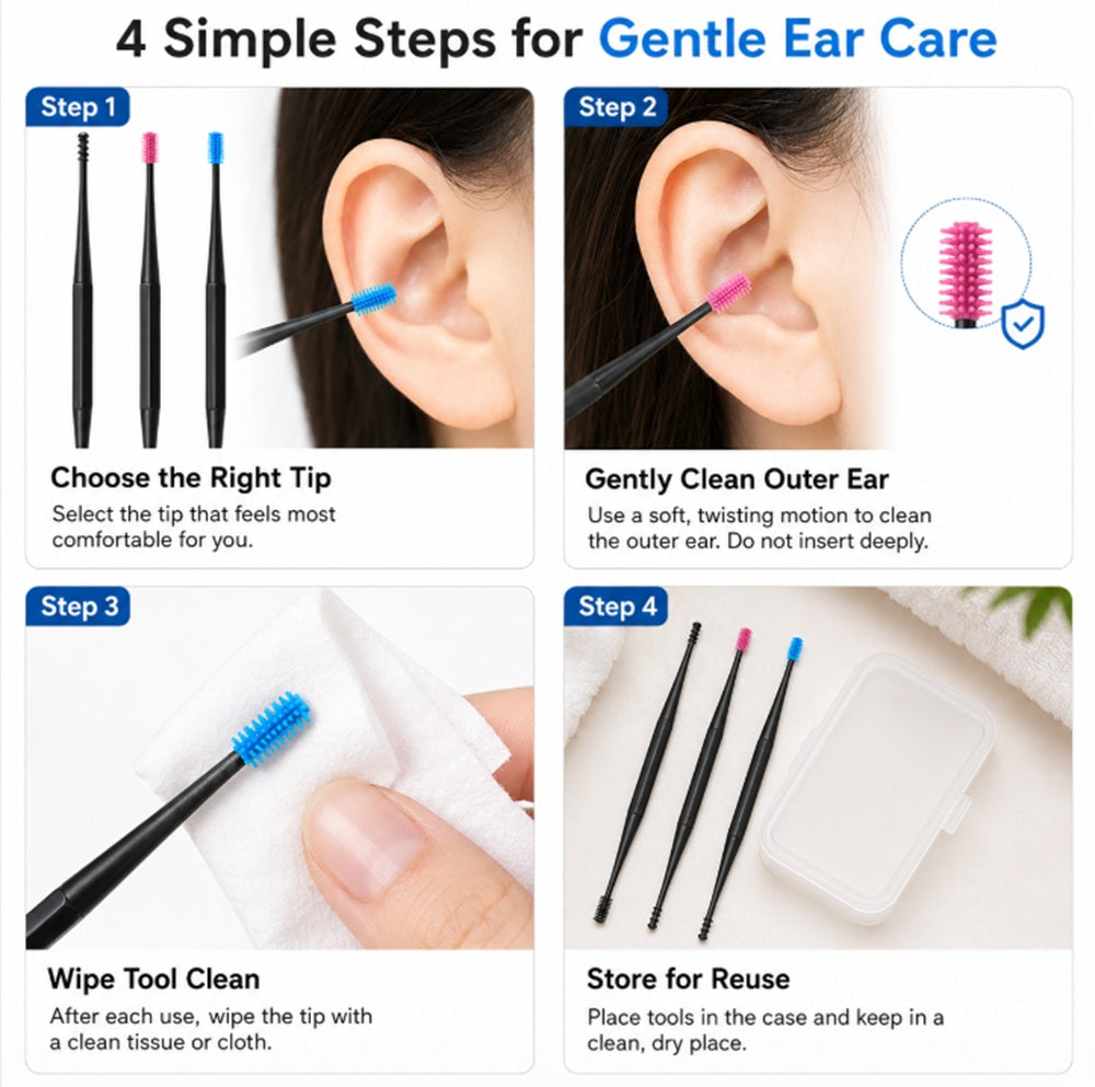 3-Piece Soft Silicone Spiral Ear Cleaner Set | TIKA