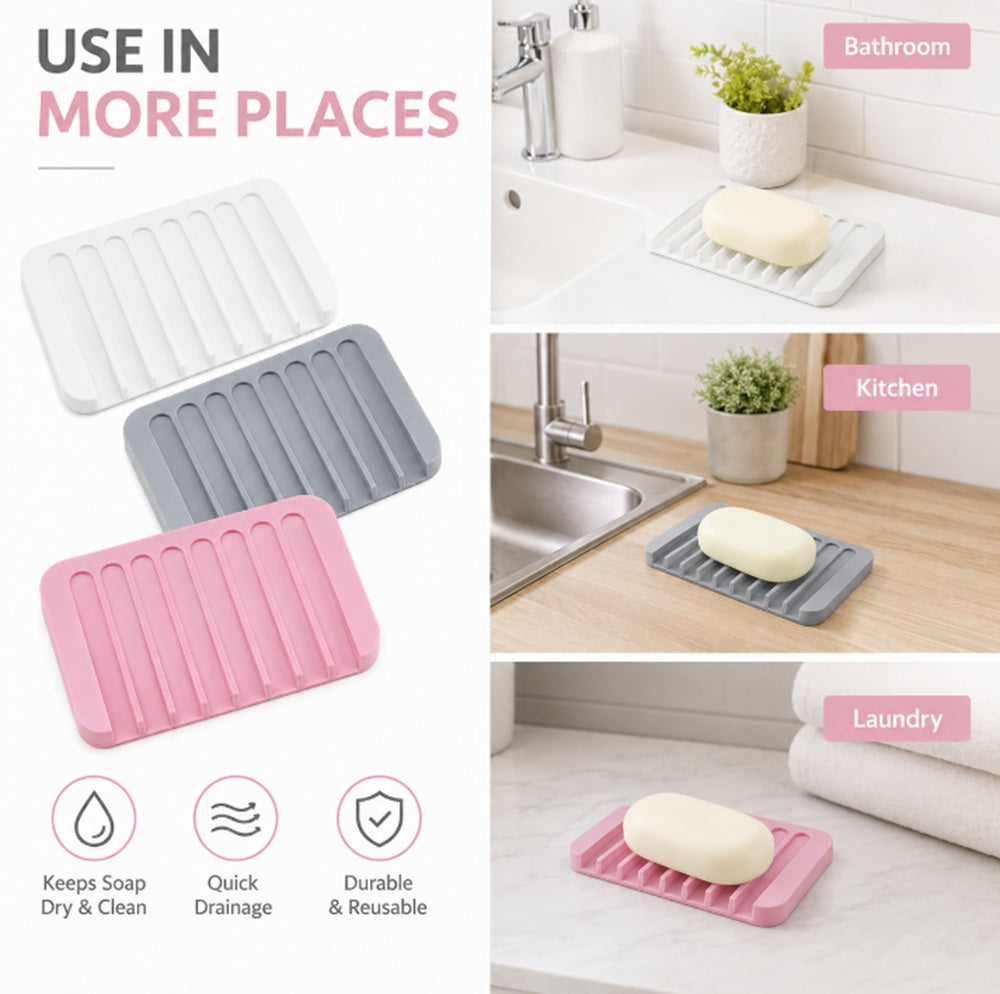 3-Pack Silicone Self-Draining Soap Dishes | TIKA