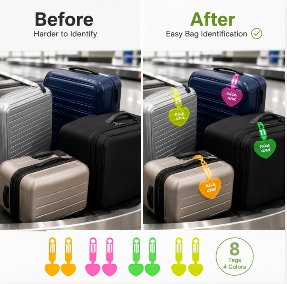 8-Pack Fluorescent PVC Heart Luggage Tags | TIKA