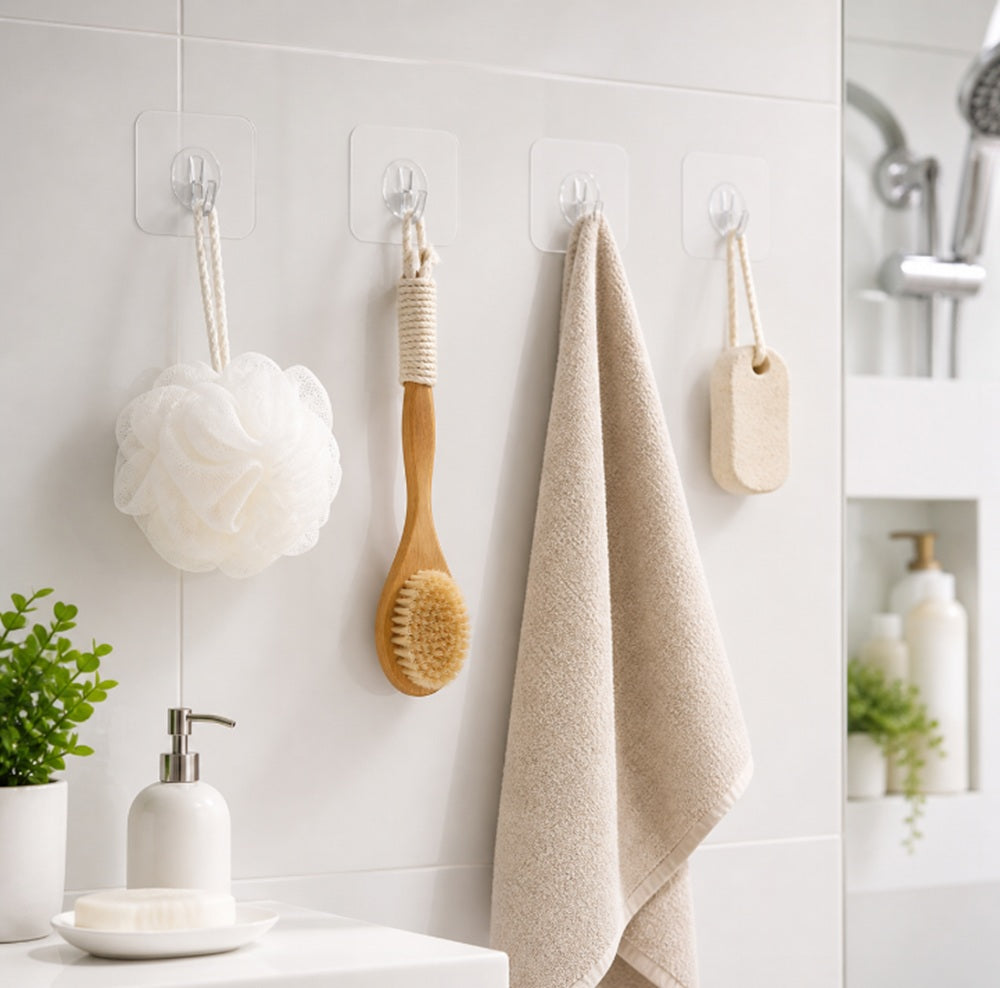 24-Pack Clear No-Drill Adhesive Wall Hooks | TIKA