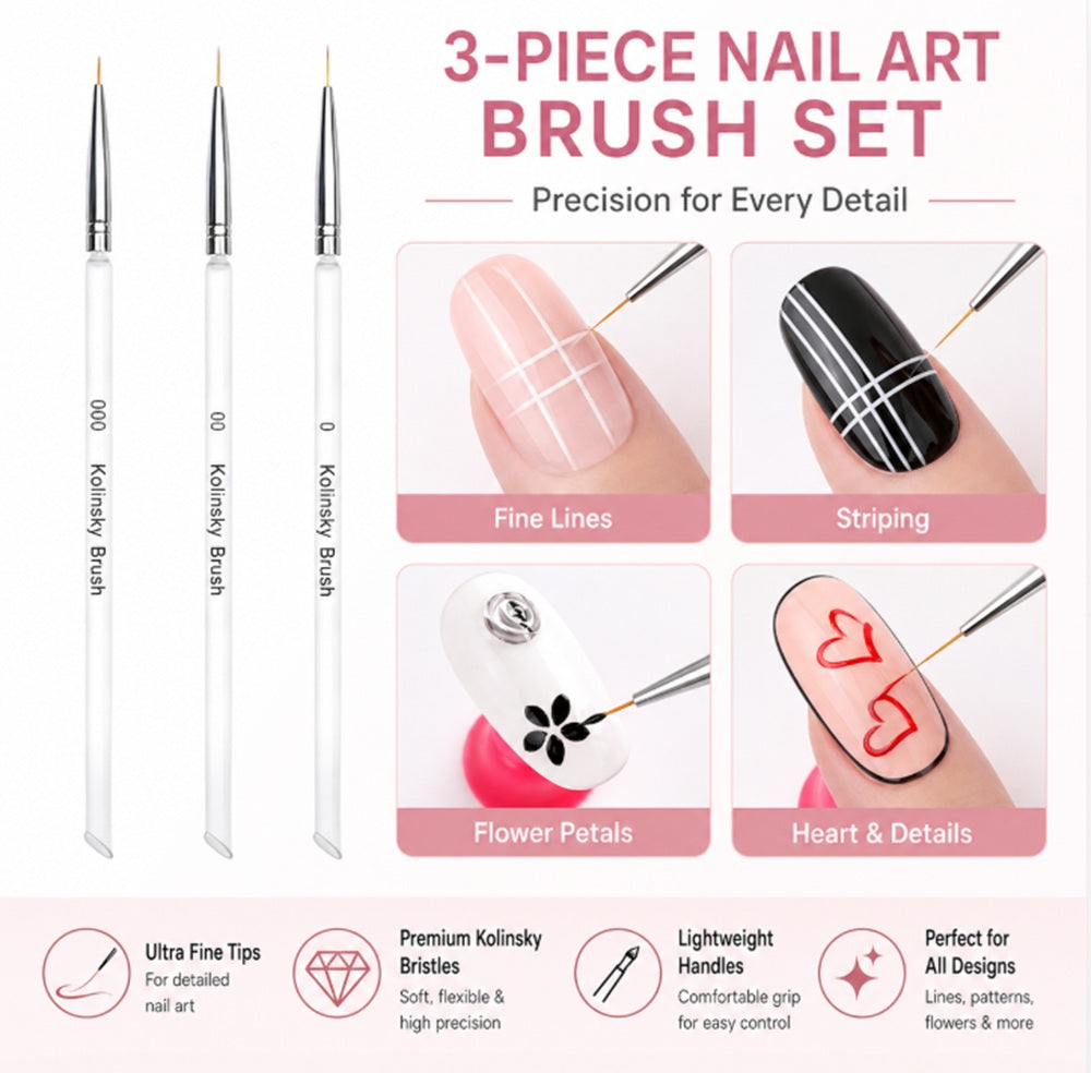 3-Pack Fine Liner Nail Art Brushes | TIKA