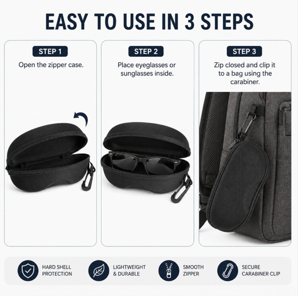 Black Zippered Hard Eyeglasses Case, 1-Pack | TIKA