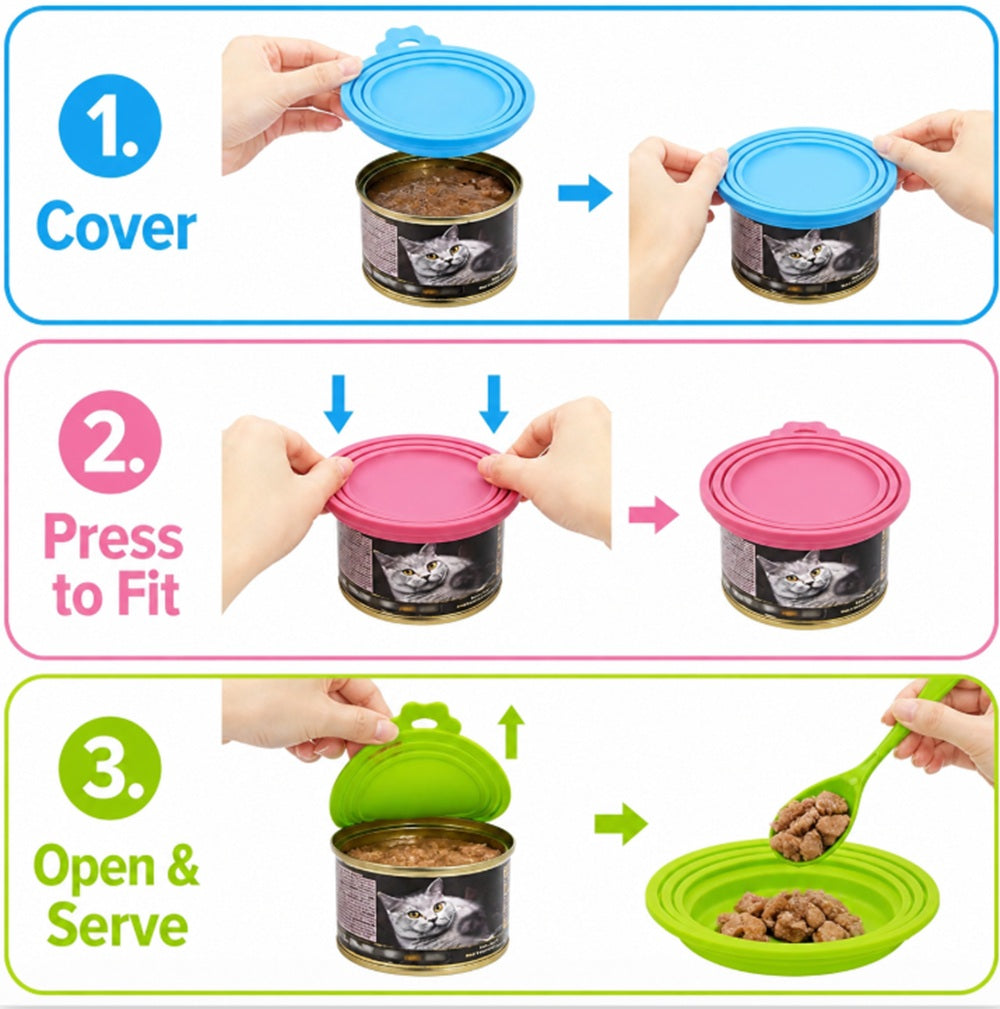 4-Pack Silicone Pet Food Can Covers with Spoon | TIKA