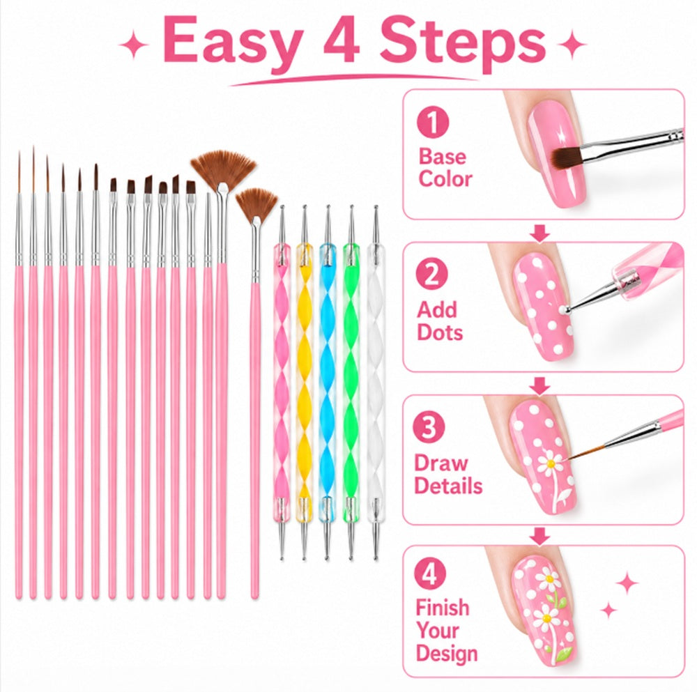 20-Piece Nail Art Brush & Dotting Tool Set | TIKA