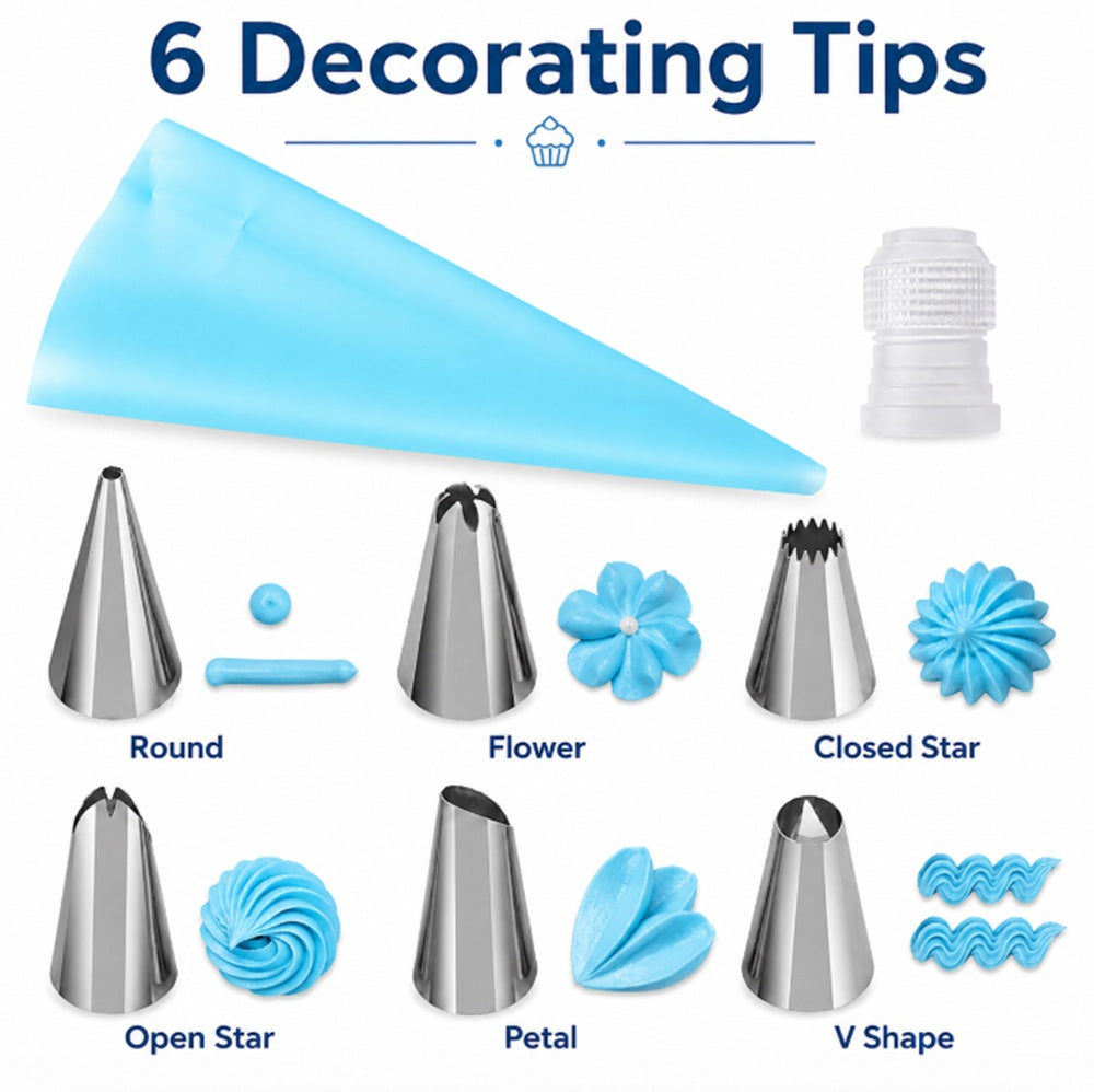 8-Piece Cake Decorating Piping Bag & Icing Tip Set | TIKA