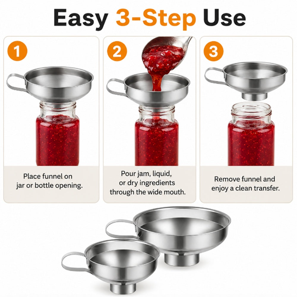 2-Piece Stainless Steel Canning Funnel Set for Wide-Mouth Mason Jars | TIKA