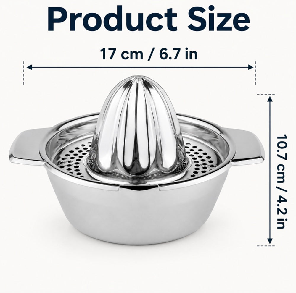 Stainless Steel Manual Citrus Juicer with Bowl & Strainer | TIKA