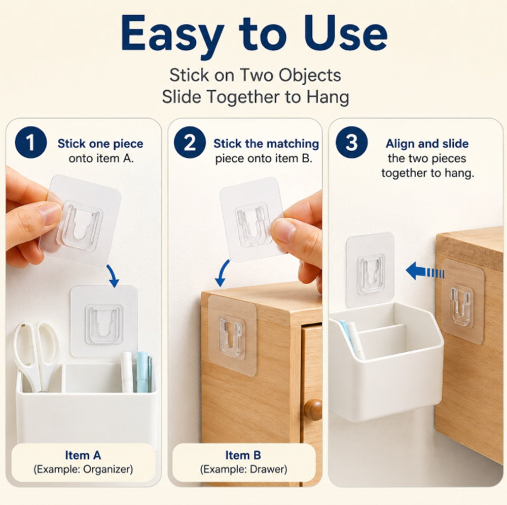 30-Set Clear Double-Sided Adhesive Wall Hooks | TIKA
