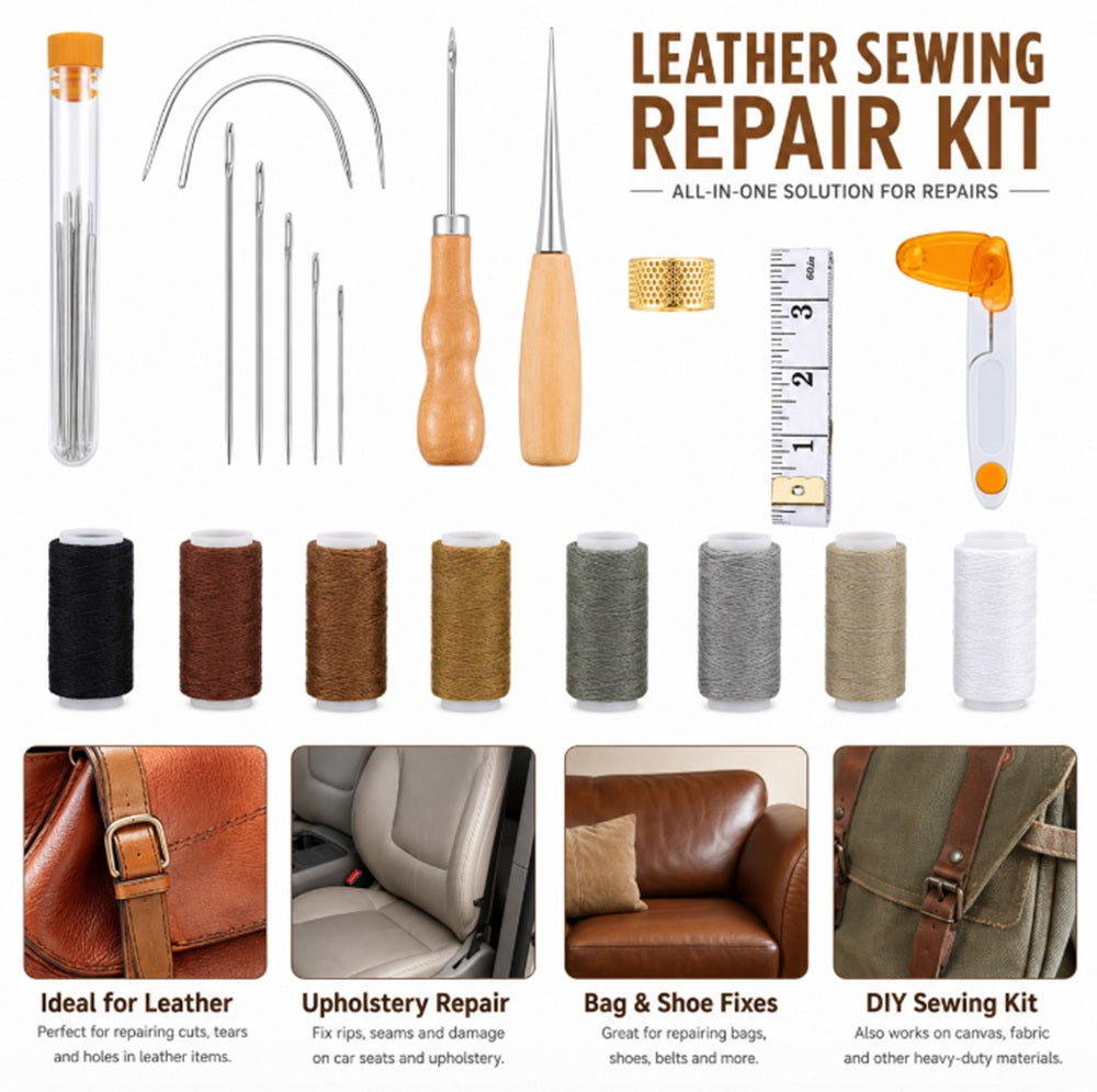 29-Piece Leather Craft Tool Kit with Groover & Awl | TIKA