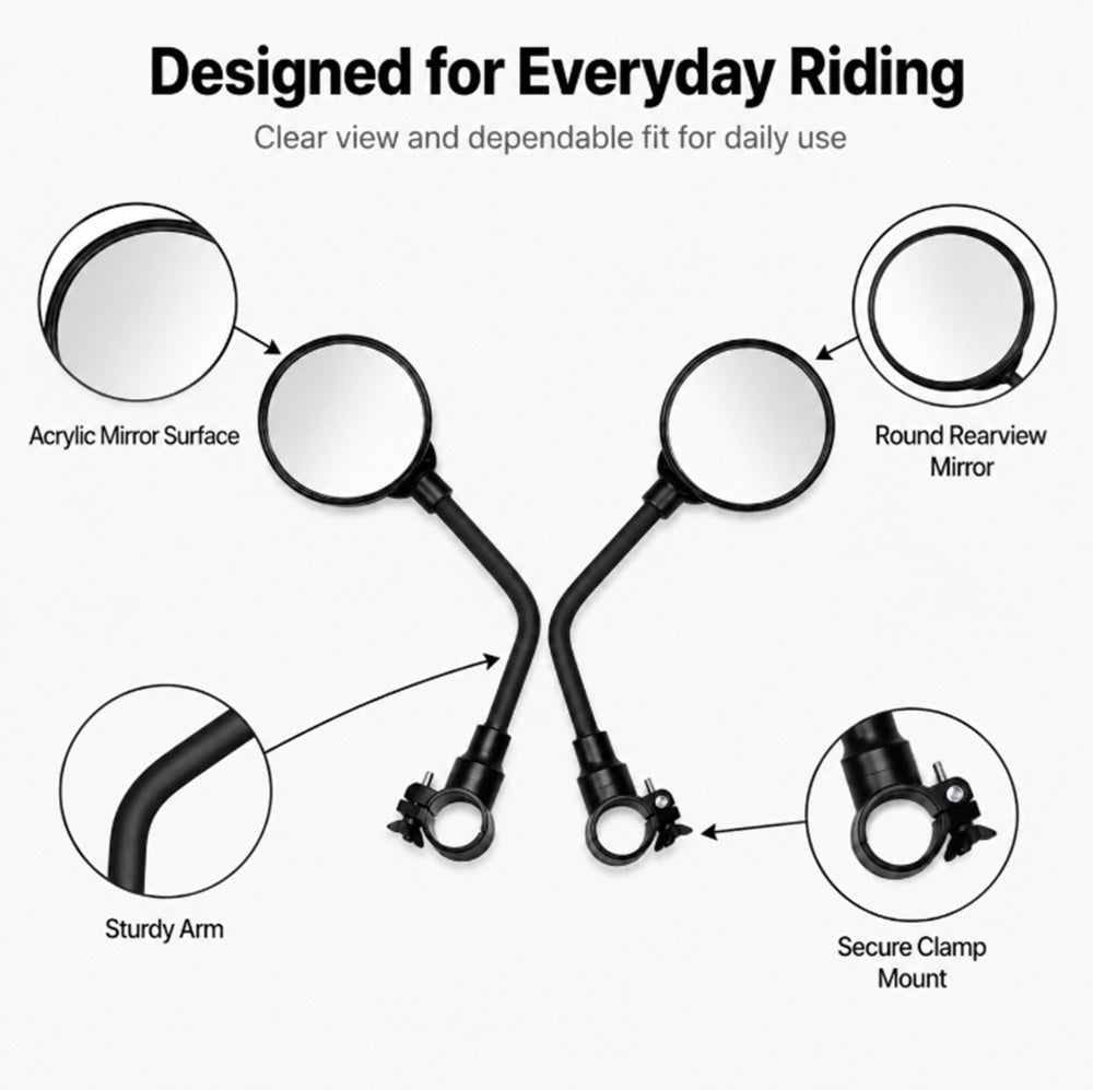 2-Pack Adjustable Wide-Angle Bike Handlebar Mirrors | TIKA