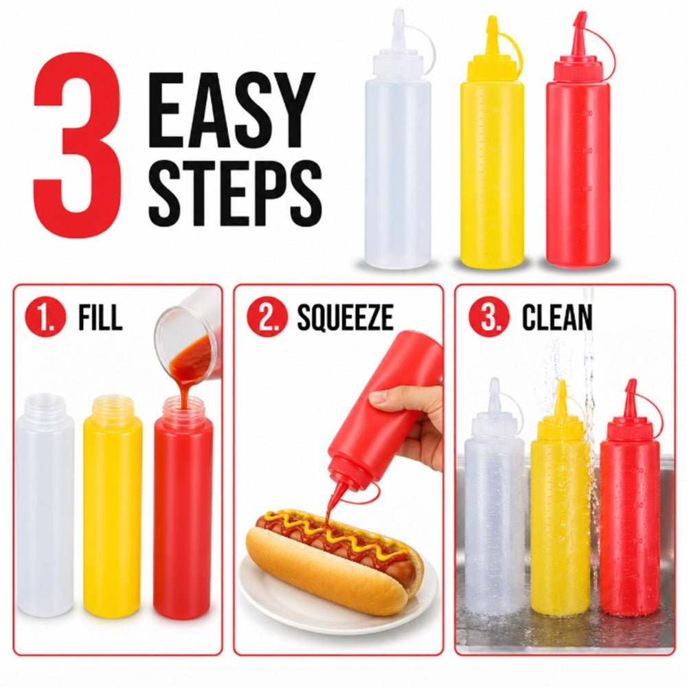 3-Pack 8 oz Condiment Squeeze Bottles | TIKA