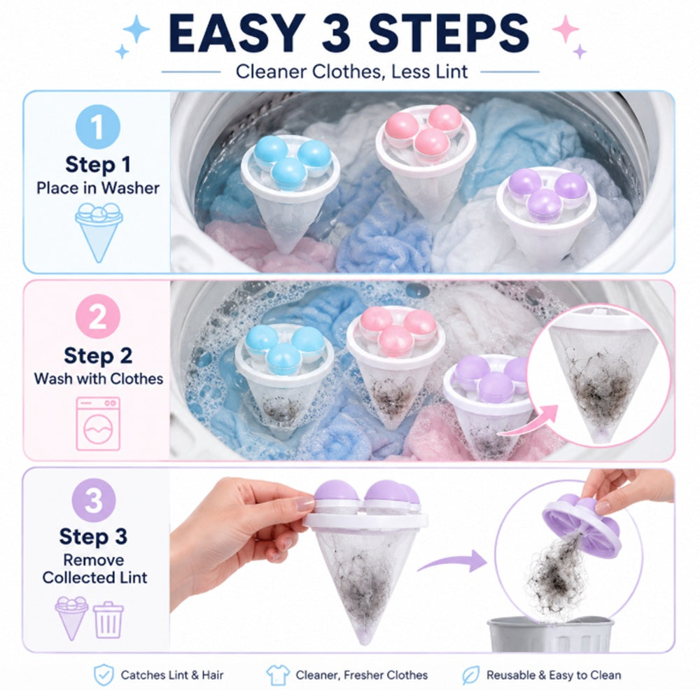 3-Pack Floating Mesh Laundry Lint Catcher Bags | TIKA