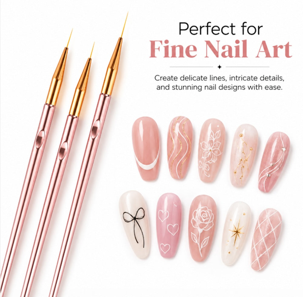 3-Piece Nail Art Dotting Tool & Fine Liner Brush Set | TIKA