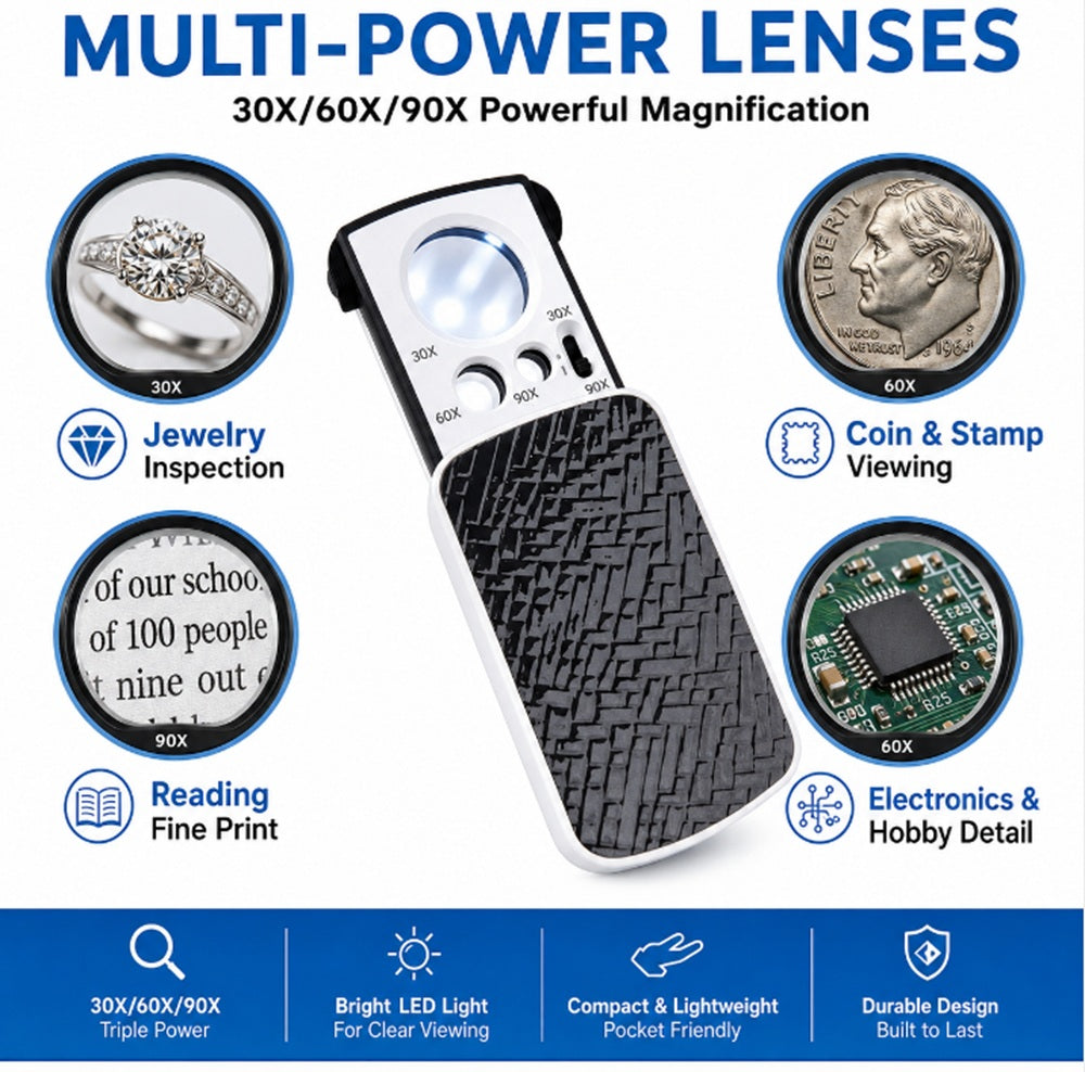 30X 60X 90X LED Jeweler Loupe Magnifier | TIKA
