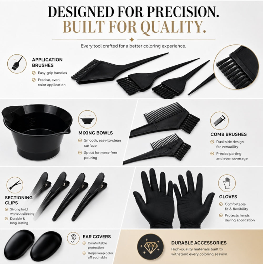 22-Piece Hair Coloring Brush, Comb & Bowl Kit | TIKA