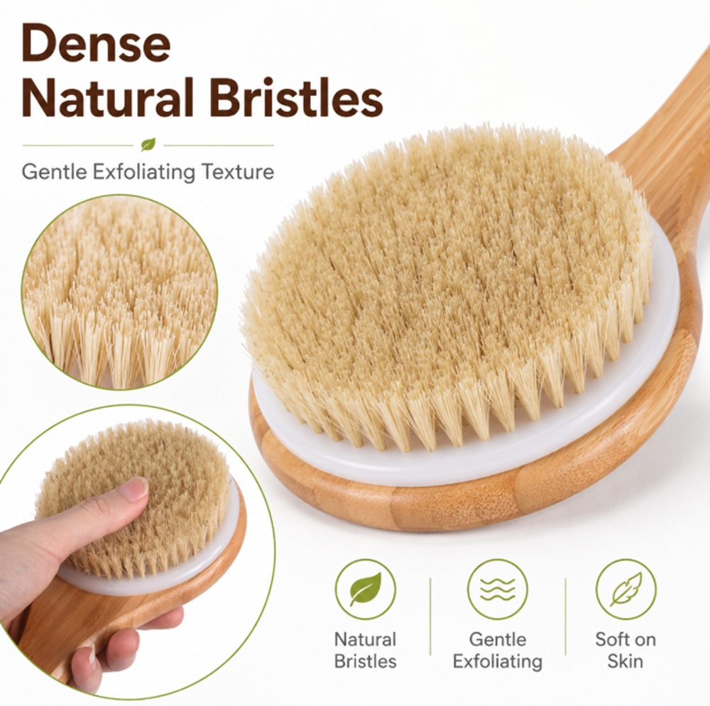 Wooden Natural Bristle Body Brush for Dry & Wet Use | TIKA