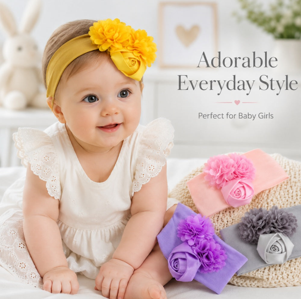 6-Pack Baby Girl Lace Bow & Flower Headbands | TIKA