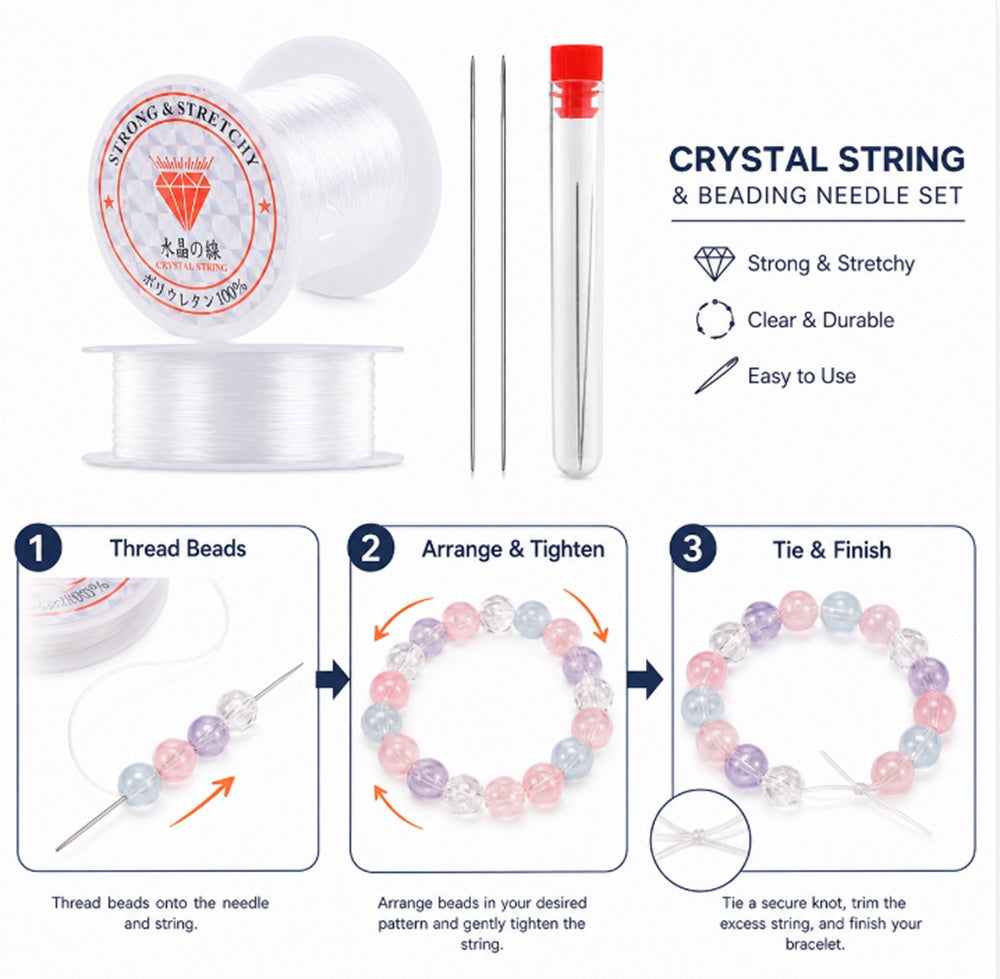 0.8mm Elastic Beading Cord Set with 2 Needles | TIKA