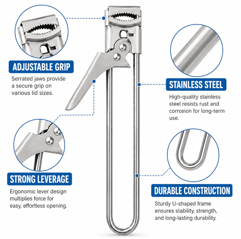 Adjustable Stainless Steel Jar Lid Gripper & Can Opener | TIKA