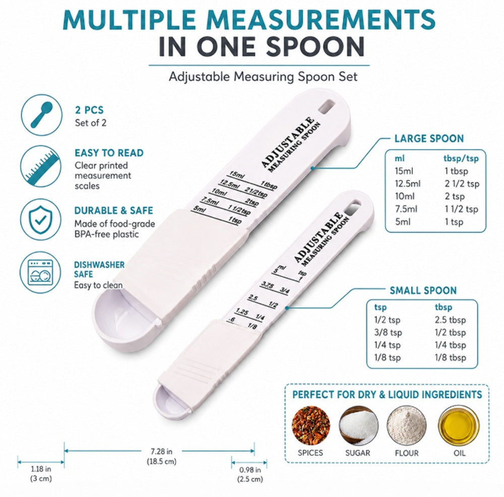 2-Piece Adjustable Measuring Spoon Set for Baking & Cooking | TIKA