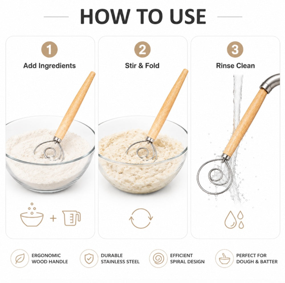 Stainless Steel Danish Dough Whisk for Bread & Pizza | TIKA