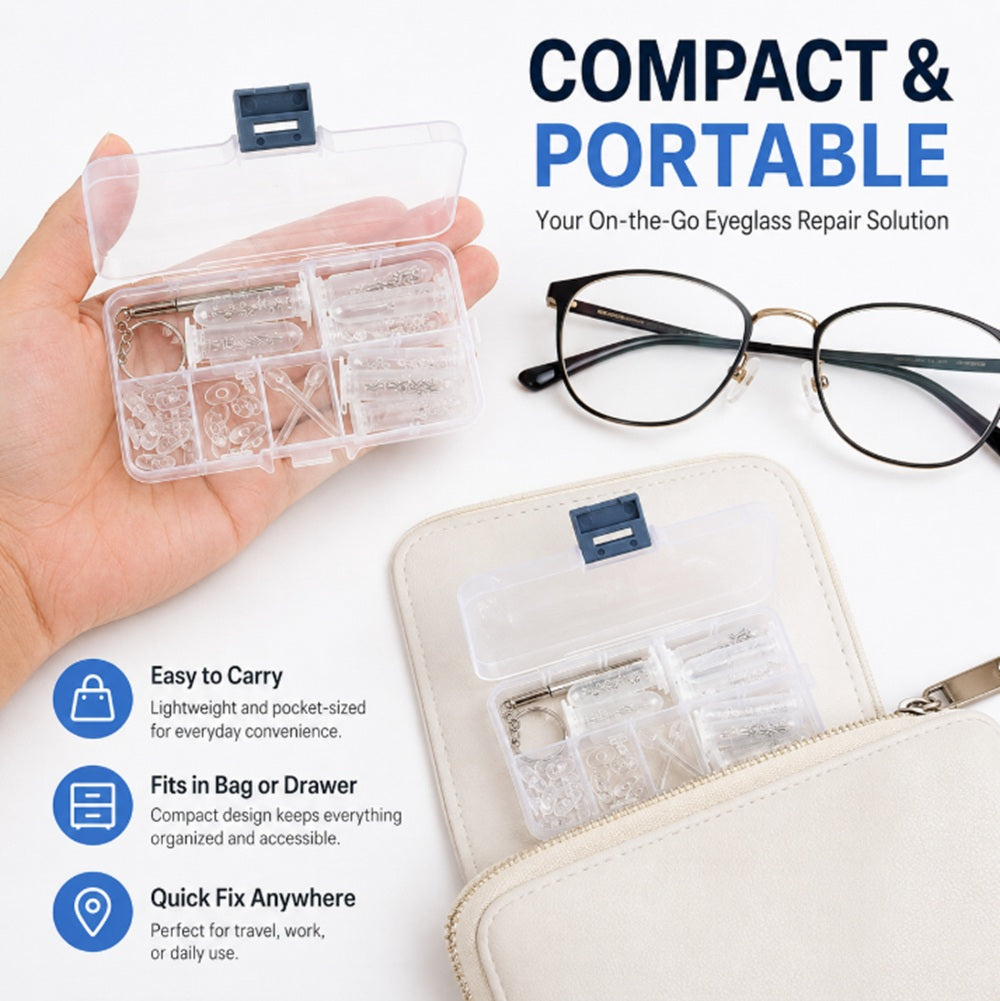 Eyeglass Repair Kit with Screws, Nose Pads & Case | TIKA