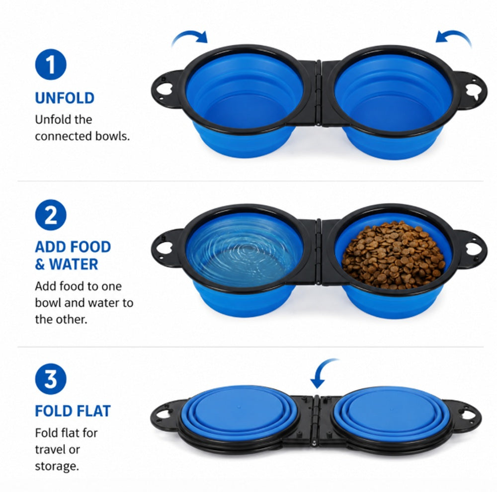 2-in-1 Collapsible Silicone Dog Food & Water Bowl Set | TIKA