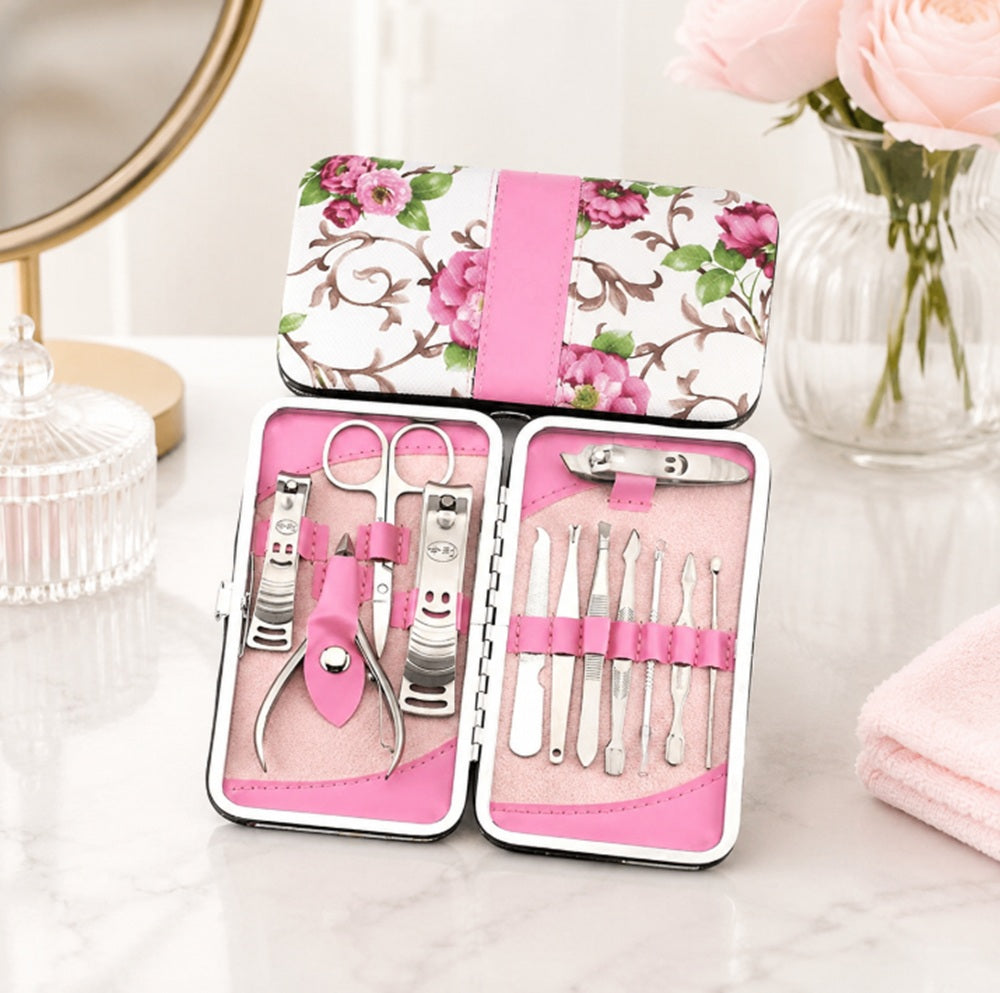 12-Piece Manicure & Pedicure Grooming Kit with Case | TIKA