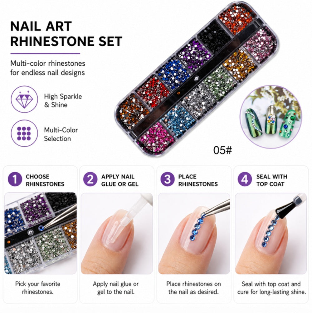 12-Grid Nail Rhinestone Kit for 3D Nail Art | TIKA