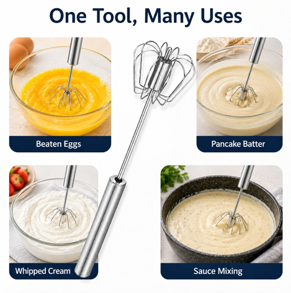 Semi-Automatic Stainless Steel Hand-Push Egg Whisk & Frother | TIKA
