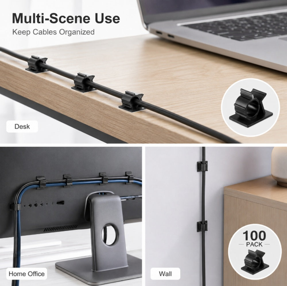 100-Pack Self-Adhesive Cable Organizer Clips | TIKA