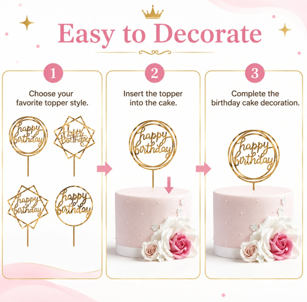 12-Pack Glitter Birthday Cake & Cupcake Toppers | TIKA