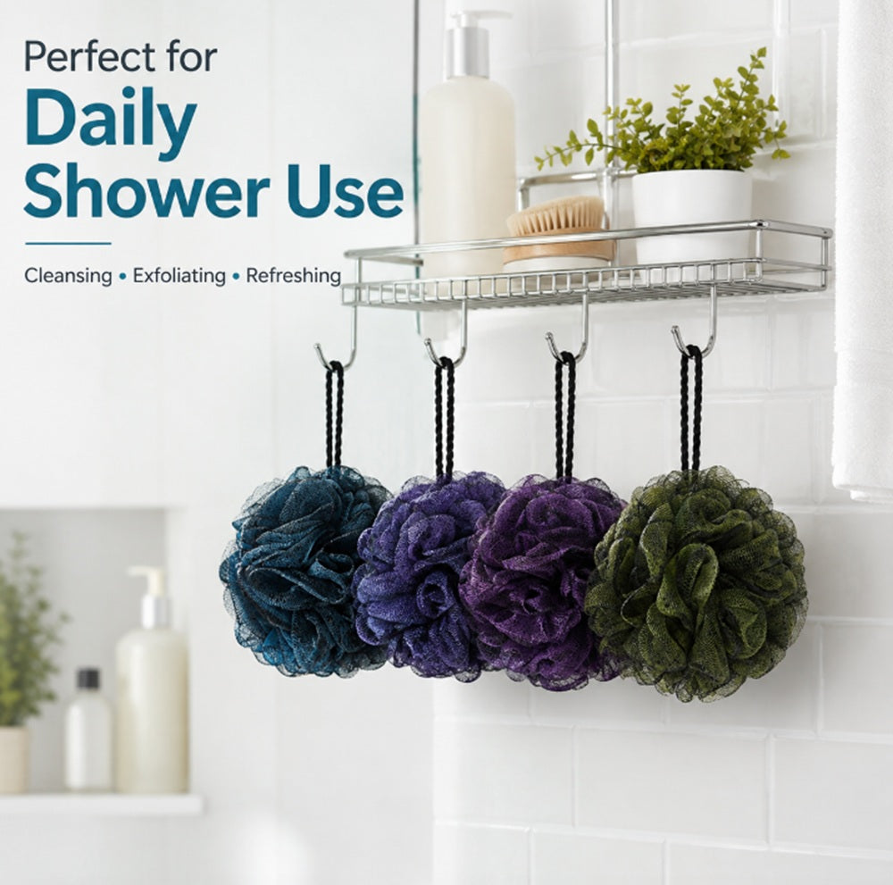 4-Pack Soft Mesh Shower Loofah Poufs | TIKA