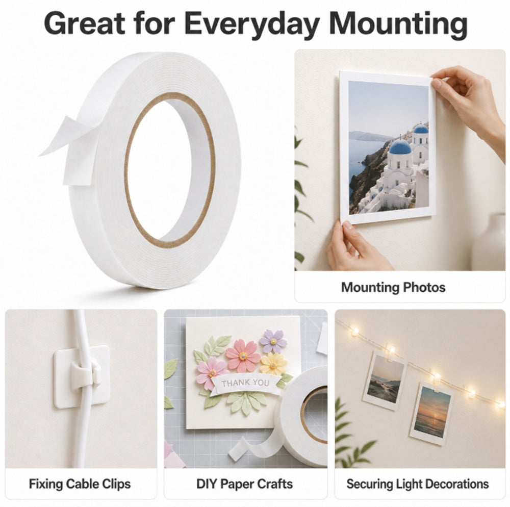 Heavy-Duty Double-Sided Mounting Tape, 0.4 in × 164 ft | TIKA