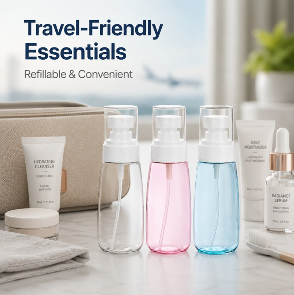 3-Pack 60ml Clear Refillable Fine Mist Spray Bottles | TIKA