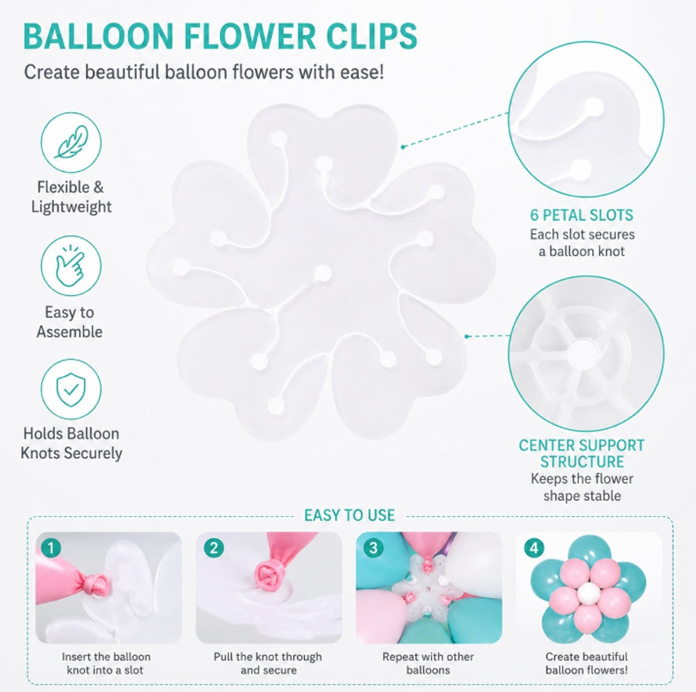 50-Pack Flower Balloon Clips & Garland Holders | TIKA