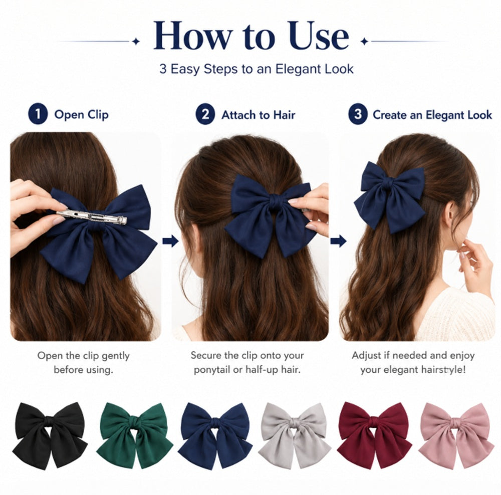 6-Pack Large Satin Bow Hair Clips | TIKA