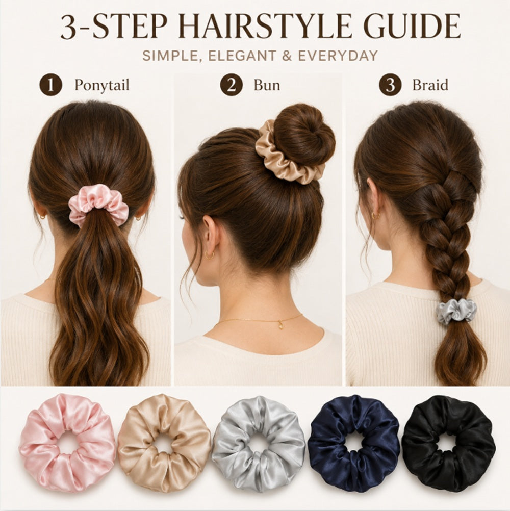 5-Pack Soft Satin Hair Scrunchies | TIKA