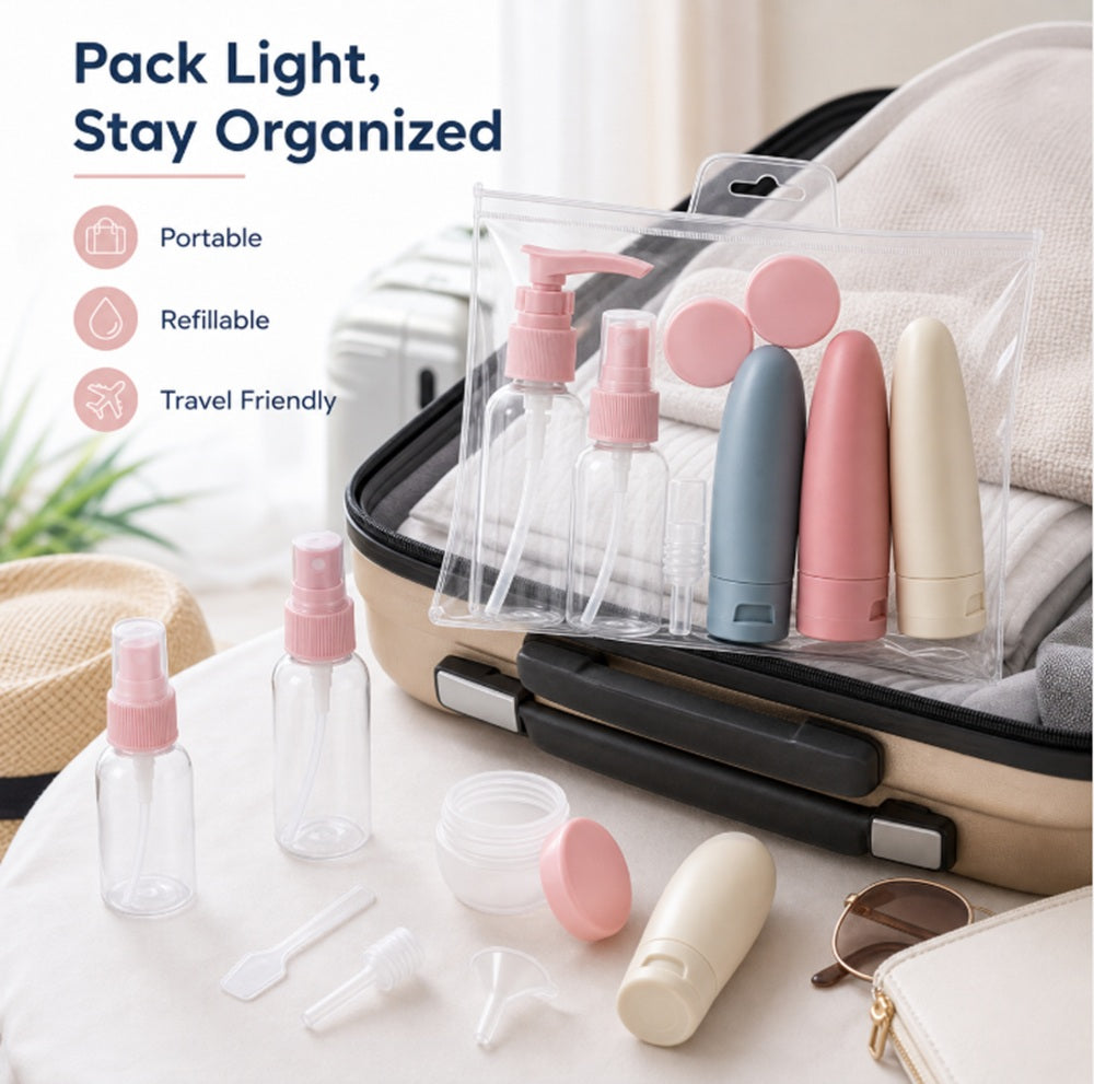 11-Piece Refillable Travel Toiletry Bottle Set | TIKA