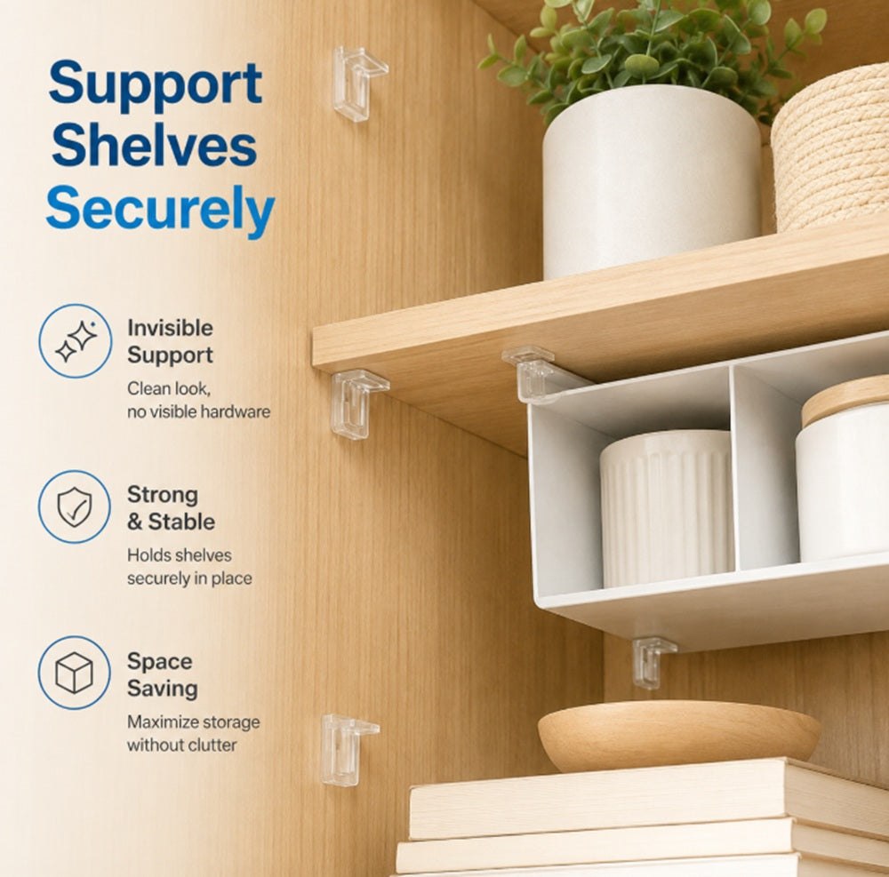 12-Pack Self-Adhesive Shelf Support Clips | TIKA