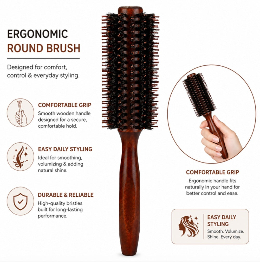 2.2in Round Hair Brush with Wooden Handle | TIKA