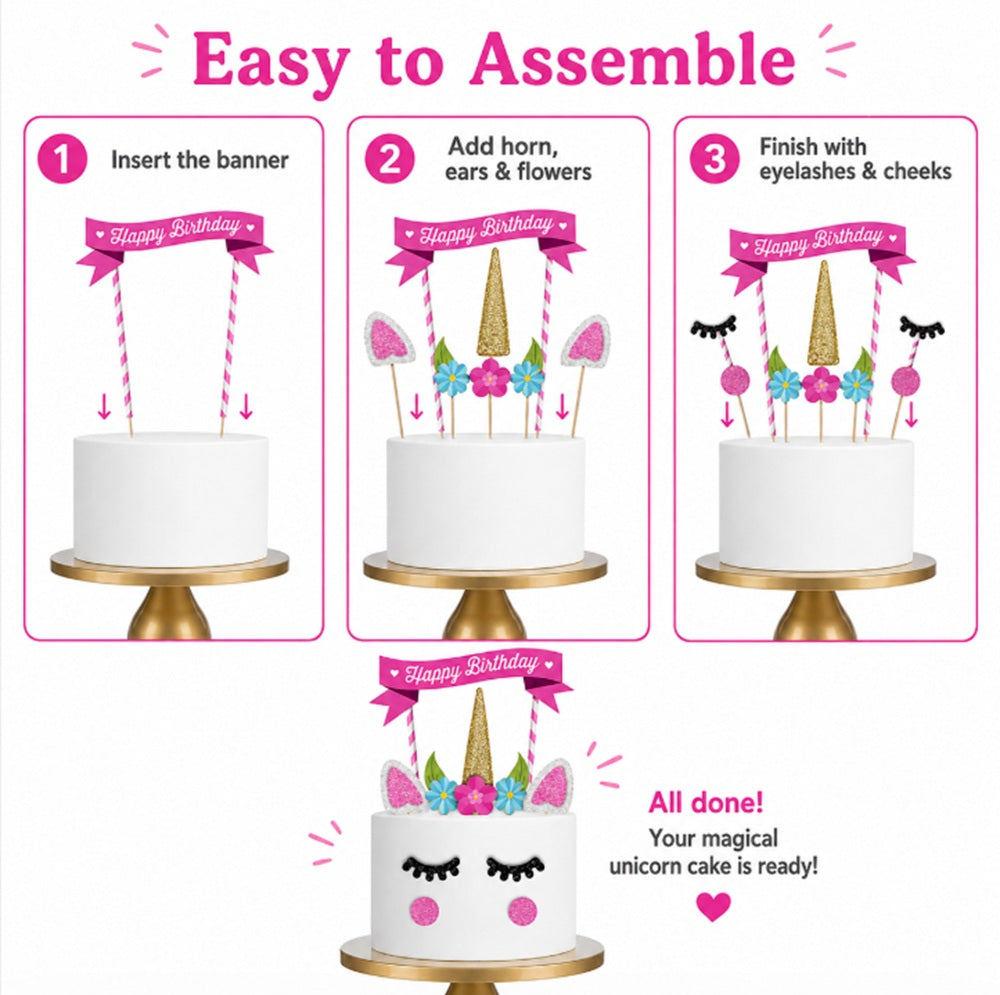 Unicorn & Rainbow Cake Topper Set for Birthdays | TIKA