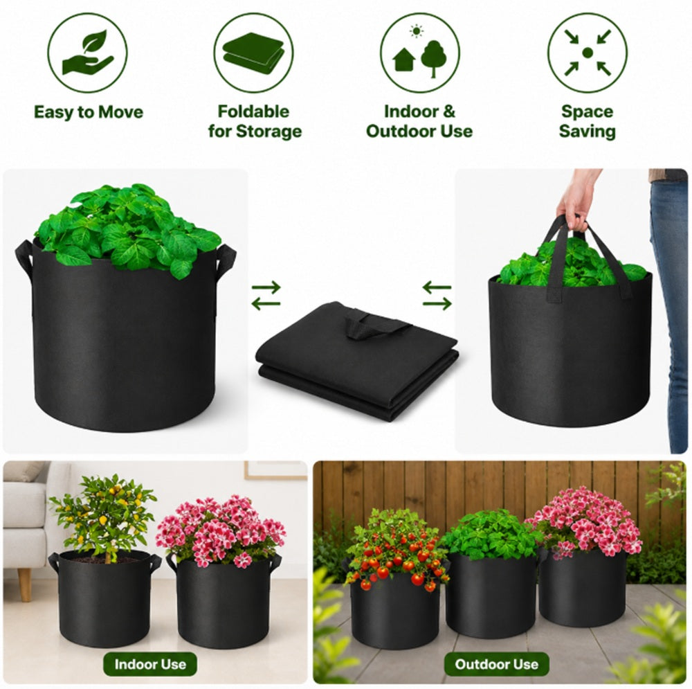 5-Pack 5-Gallon Fabric Grow Bags with Handles | TIKA