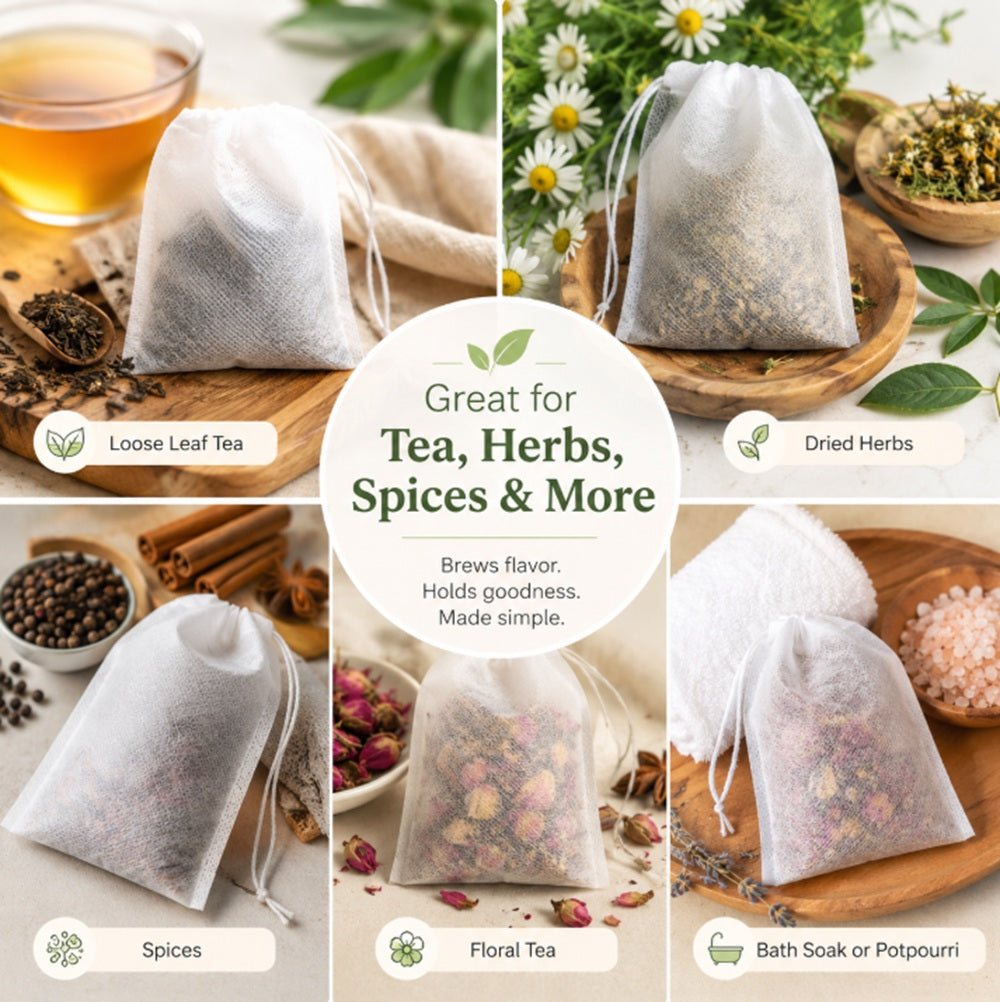 100-Pack 8 x 10 cm Drawstring Tea Filter Bags for Loose-Leaf Tea | TIKA